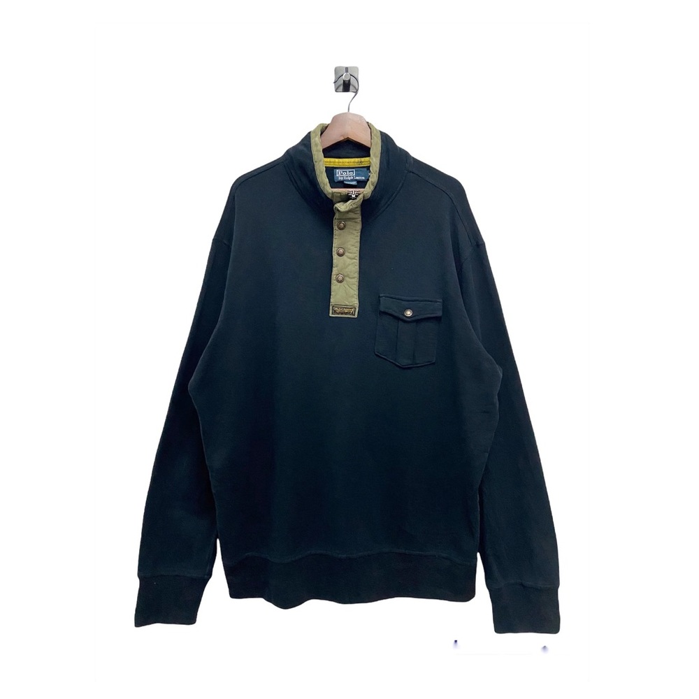 Vintage 90s Polo Ralph Lauren Men’s Sz M Military Talon 1/4 Zip Sweatshirt Blue